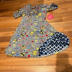 Emily West 2 in 1 reversible Gray Emoji Print Kids Dress size 7 NWT